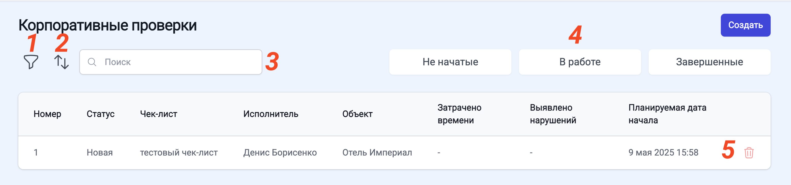 Таблица проверок 